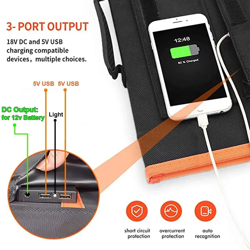 Foldable Solar Panel Portable Solar Charger 12V Battery Power Station 5V USB Mobile Phone Power Bank Laptop Camper Hiking 60W - Trekker Essentials