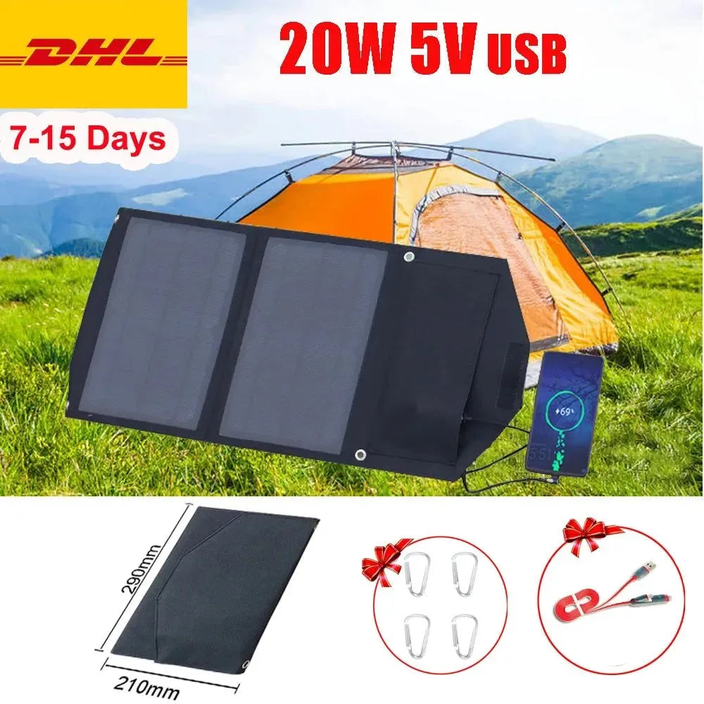 Foldable Solar Panel Portable Solar Charger 12V Battery Power Station 5V USB Mobile Phone Power Bank Laptop Camper Hiking 60W - Trekker Essentials