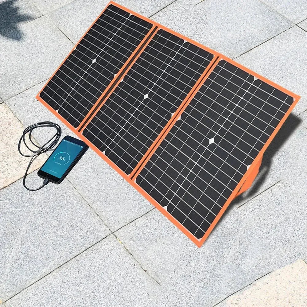 Foldable Solar Panel Portable Solar Charger 12V Battery Power Station 5V USB Mobile Phone Power Bank Laptop Camper Hiking 60W - Trekker Essentials