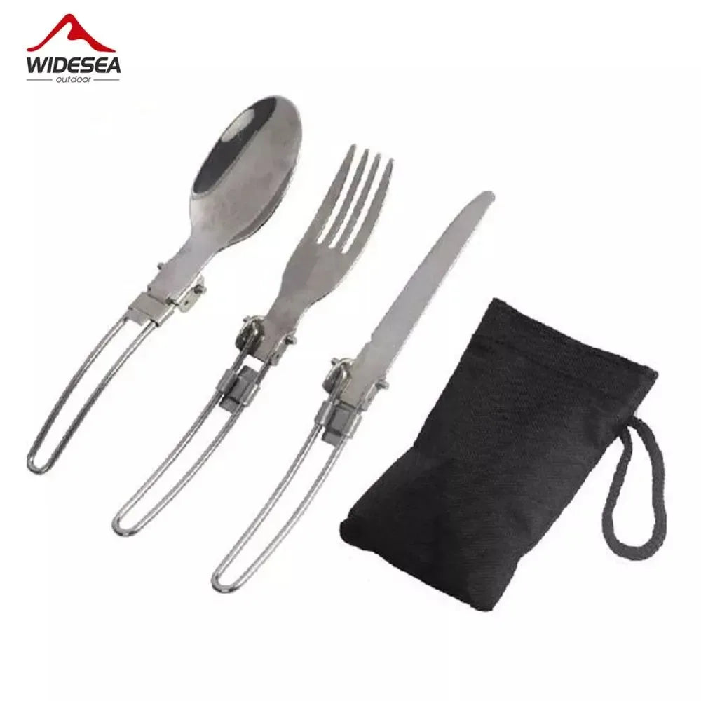 Foldable Stainless Steel Cutlery Set: Portable Outdoor Tableware for Camping and Picnics - Trekker Essentials