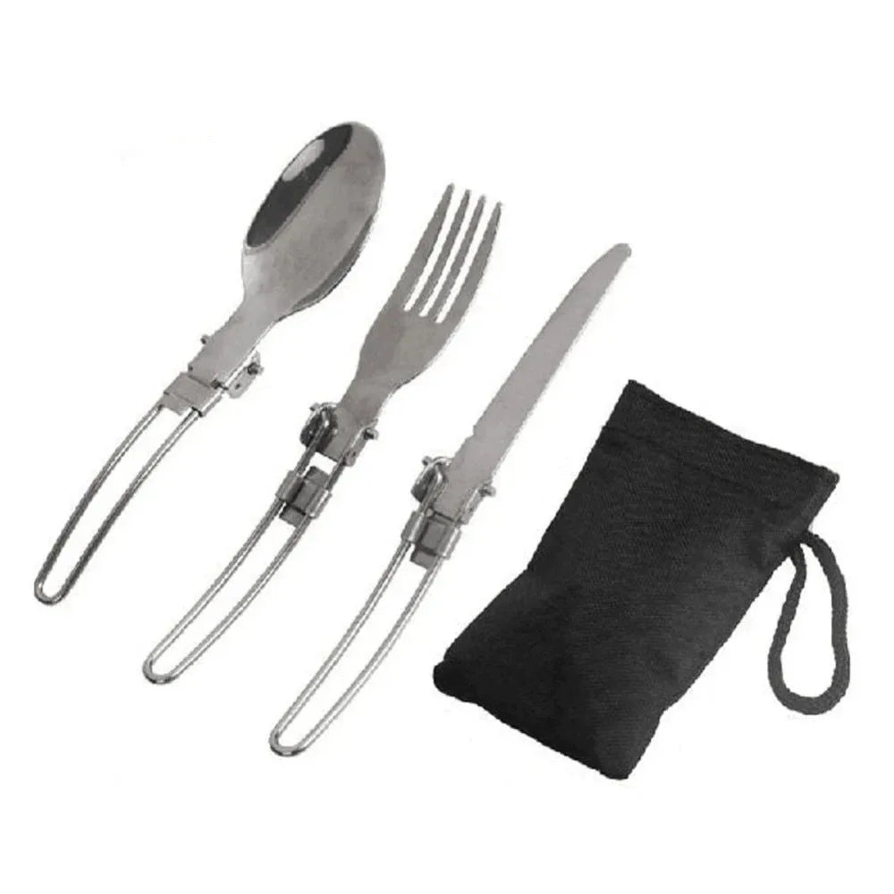 Foldable Stainless Steel Cutlery Set: Portable Outdoor Tableware for Camping and Picnics - Trekker Essentials