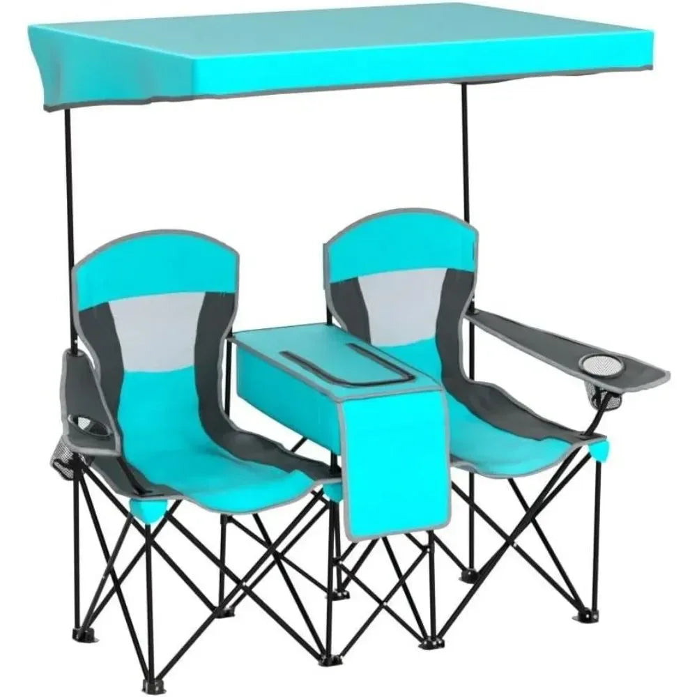 Folding Camping Chairs with Mini Table and Beverage Cup Holder - Turquoise Fishing Beach Chair with Carrying Bag - Trekker Essentials