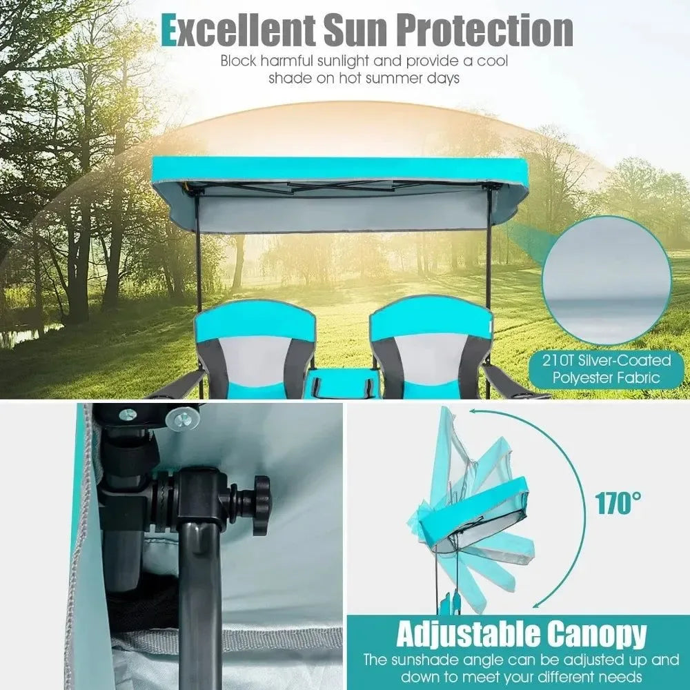 Folding Camping Chairs with Mini Table and Beverage Cup Holder - Turquoise Fishing Beach Chair with Carrying Bag - Trekker Essentials