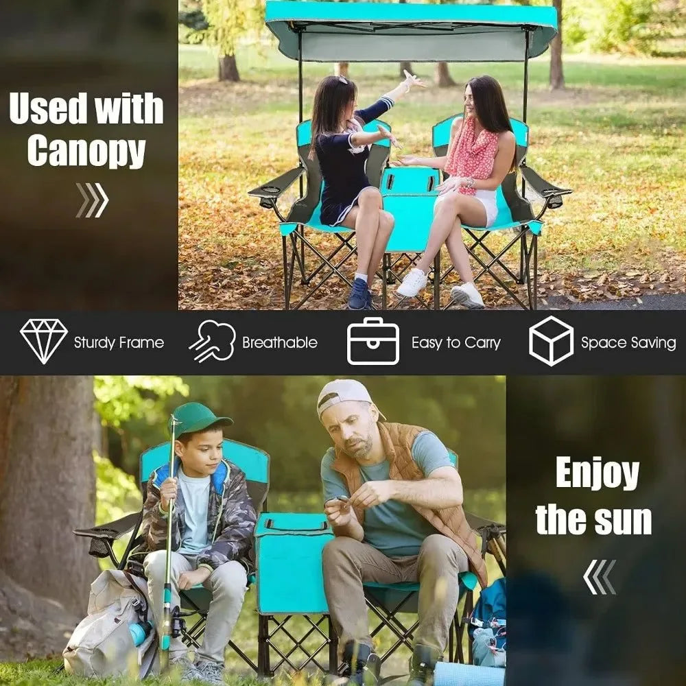 Folding Camping Chairs with Mini Table and Beverage Cup Holder - Turquoise Fishing Beach Chair with Carrying Bag - Trekker Essentials