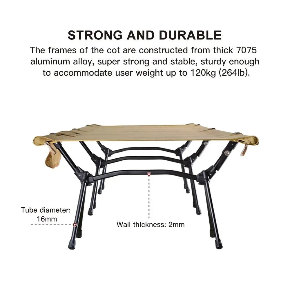 Folding Camping Cot with Leg Extenders – Portable Outdoor Sleeping Cot for Hiking, Traveling, and Backpacking - Trekker Essentials