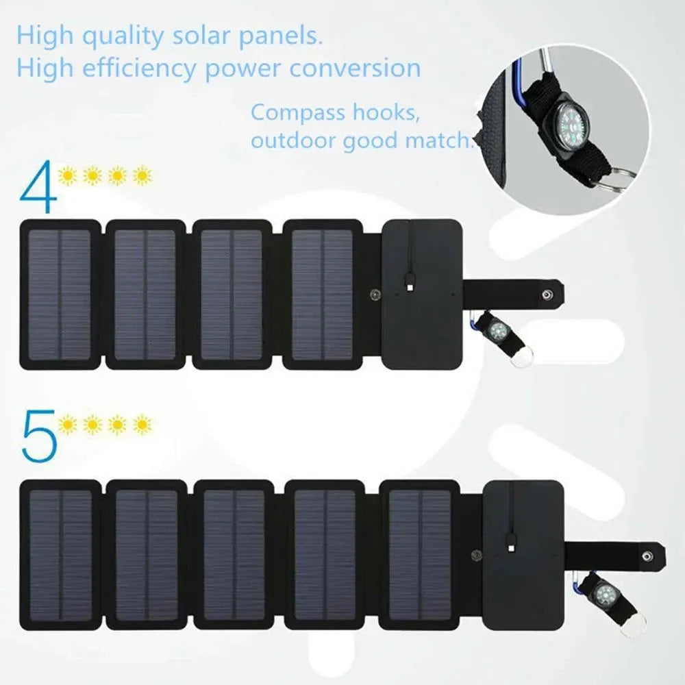 Folding Outdoor Solar Panel Charger 5V 2.1A USB for Smartphones - Portable Power Supply for Camp, Hiking, Backpacking - Trekker Essentials