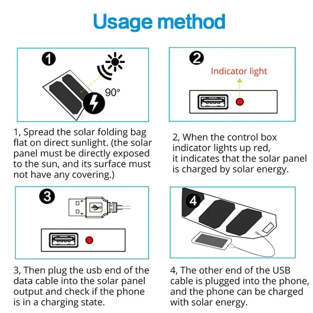 Folding Outdoor Solar Panel Charger 5V 2.1A USB for Smartphones - Portable Power Supply for Camp, Hiking, Backpacking - Trekker Essentials
