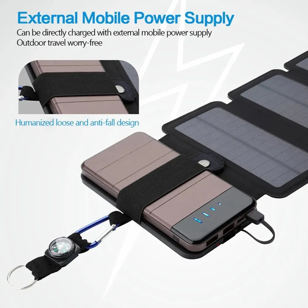 Folding Outdoor Solar Panel Charger 5V 2.1A USB for Smartphones - Portable Power Supply for Camp, Hiking, Backpacking - Trekker Essentials