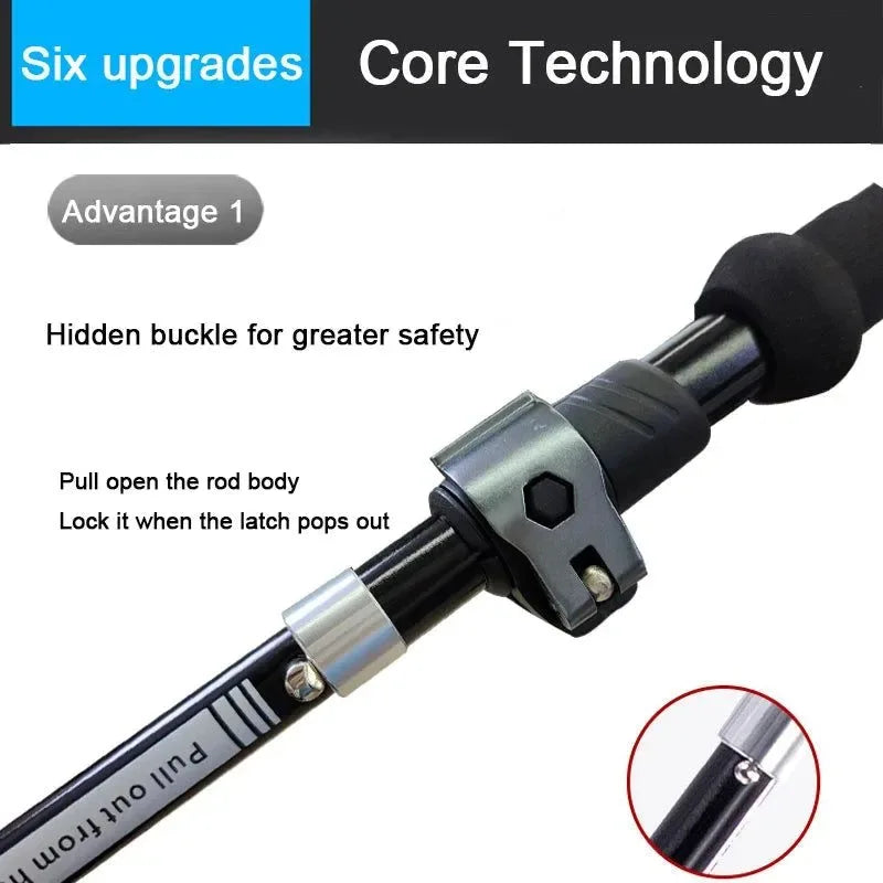 Folding Walking Poles with EVA+Cork Handle - 3-Folded Rod Cane for Hiking and Sitting - Trekker Essentials
