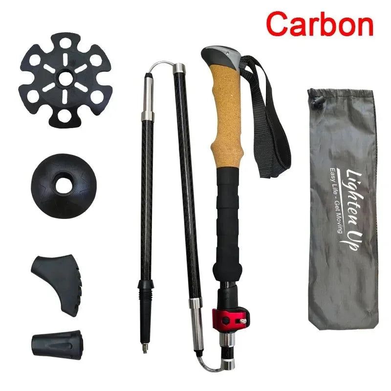 Folding Walking Poles with EVA+Cork Handle - 3-Folded Rod Cane for Hiking and Sitting - Trekker Essentials