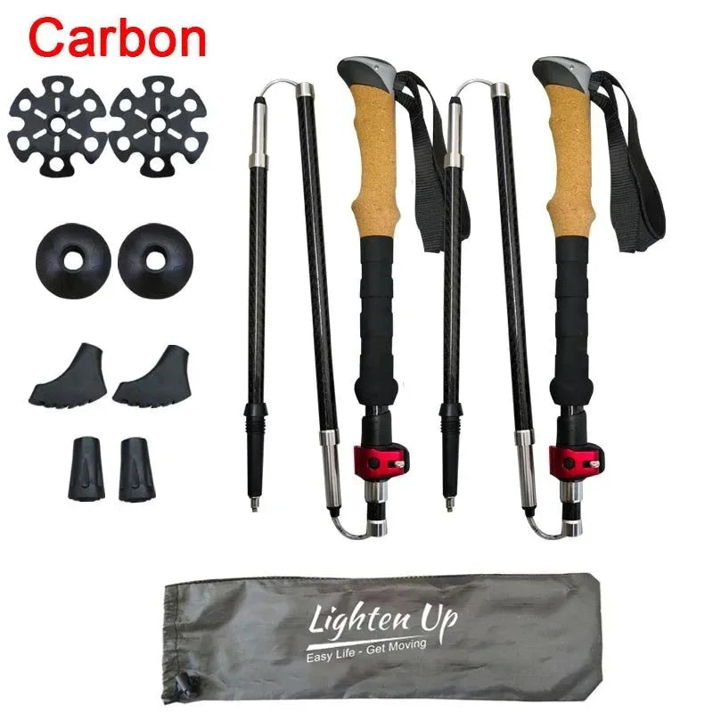 Folding Walking Poles with EVA+Cork Handle - 3-Folded Rod Cane for Hiking and Sitting - Trekker Essentials