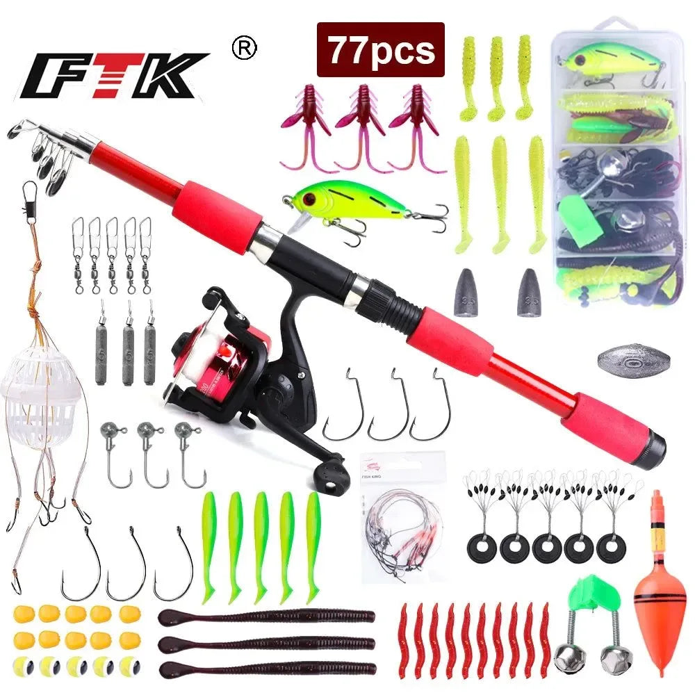 FTK Telescopic Fishing Rod & Reel Combo - 1.8/2.1m Carbon Fiber Pole with Full Kit - Trekker Essentials