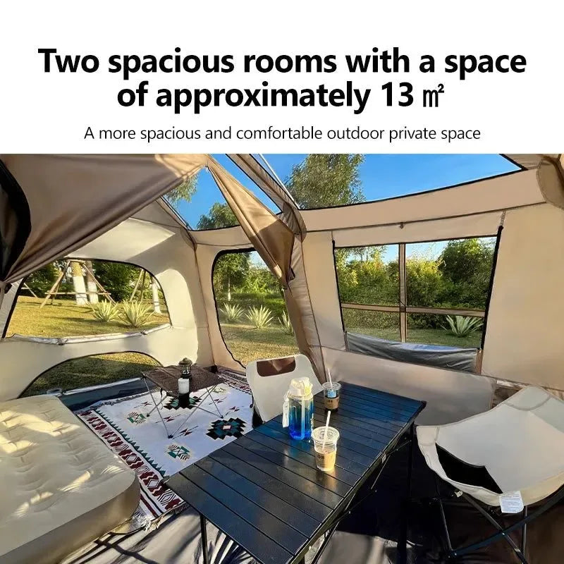 Fully Automatic Quick Open Two-Room Camping Tent – Waterproof 4-8 Person Cabin Tent for Outdoor Overnight Stays - Trekker Essentials