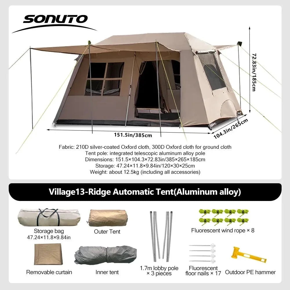 Fully Automatic Quick Open Two-Room Camping Tent – Waterproof 4-8 Person Cabin Tent for Outdoor Overnight Stays - Trekker Essentials