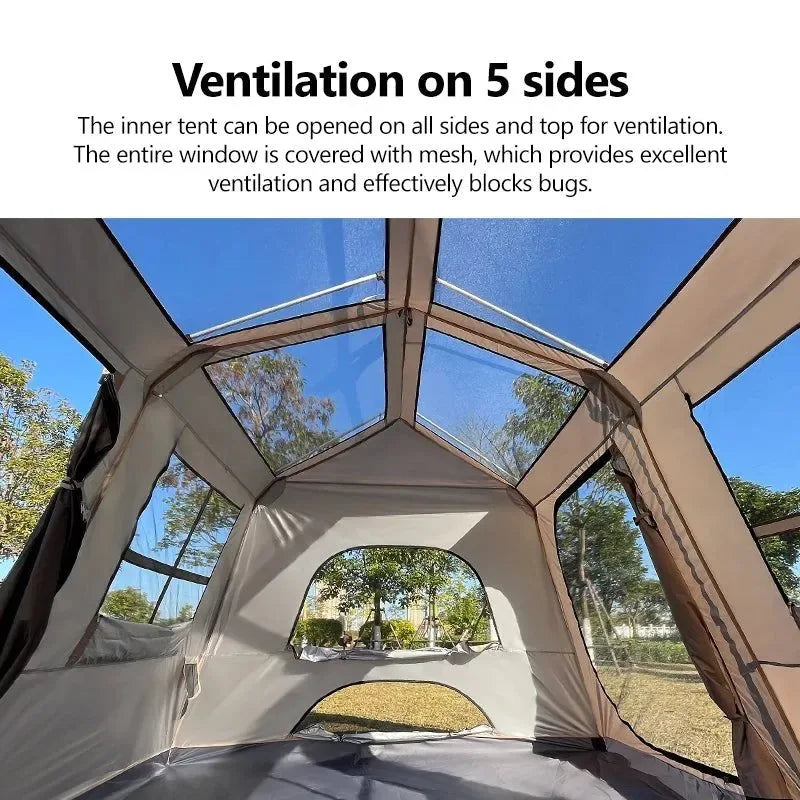 Fully Automatic Quick Open Two-Room Camping Tent – Waterproof 4-8 Person Cabin Tent for Outdoor Overnight Stays - Trekker Essentials