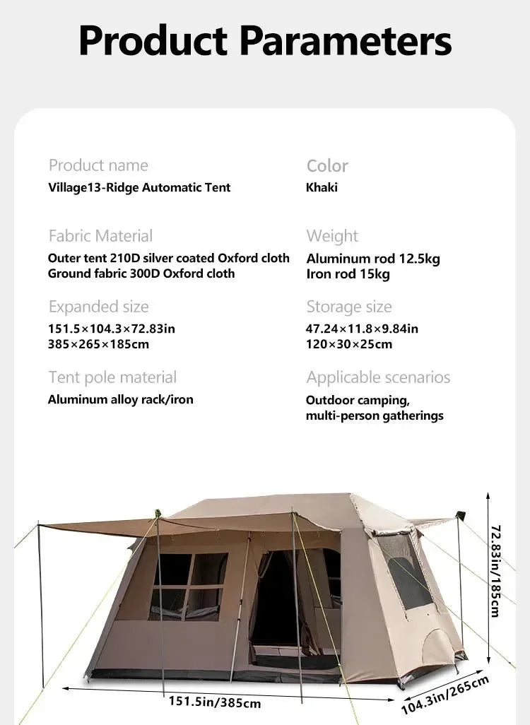 Fully Automatic Quick Open Two-Room Camping Tent – Waterproof 4-8 Person Cabin Tent for Outdoor Overnight Stays - Trekker Essentials