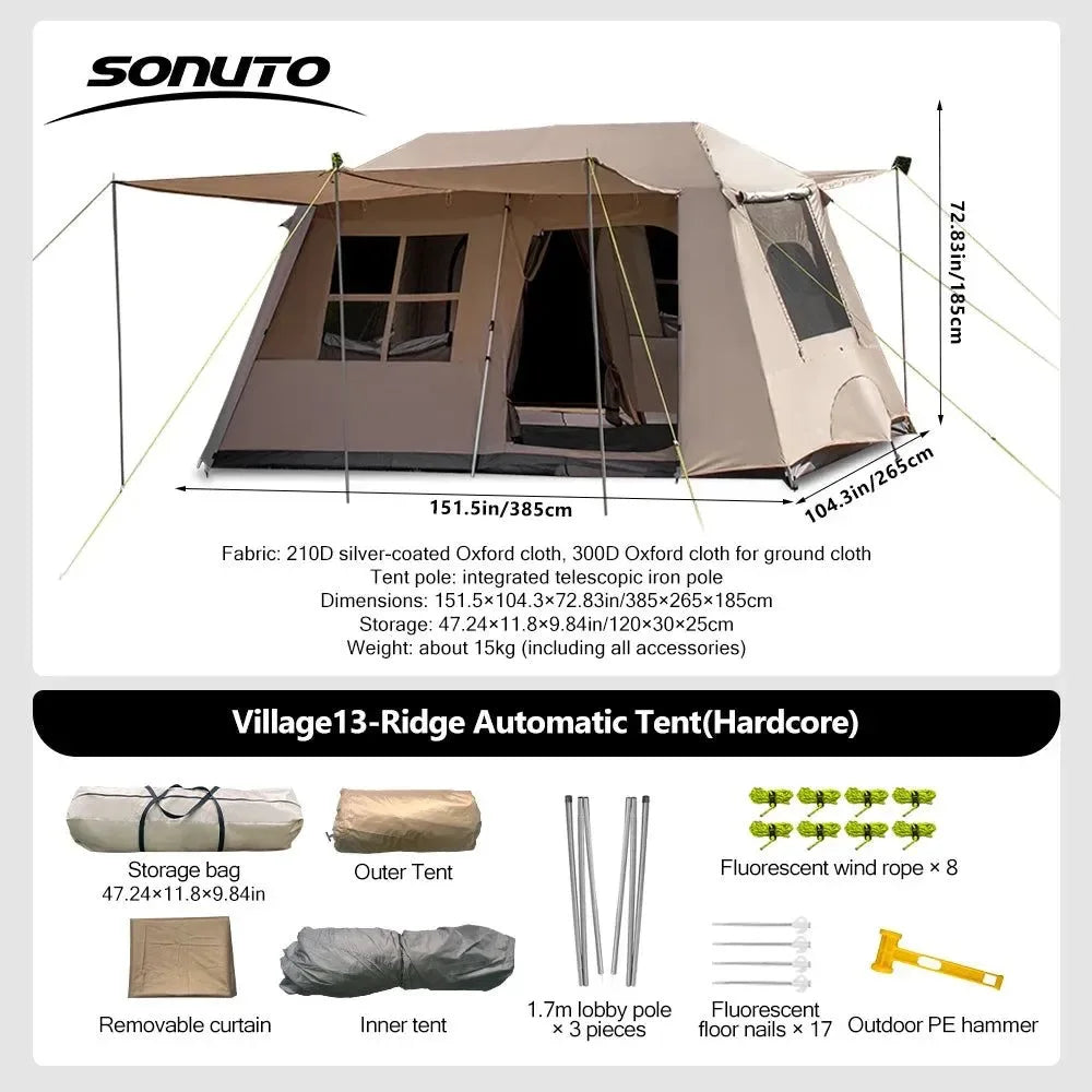 Fully Automatic Quick Open Two-Room Camping Tent – Waterproof 4-8 Person Cabin Tent for Outdoor Overnight Stays - Trekker Essentials