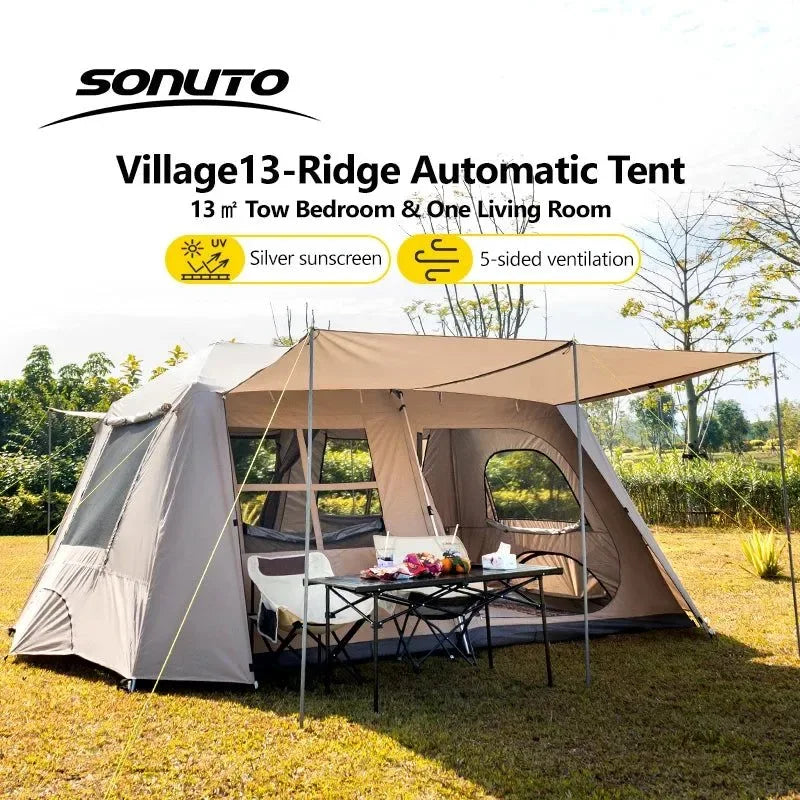 Fully Automatic Quick Open Two-Room Camping Tent – Waterproof 4-8 Person Cabin Tent for Outdoor Overnight Stays - Trekker Essentials