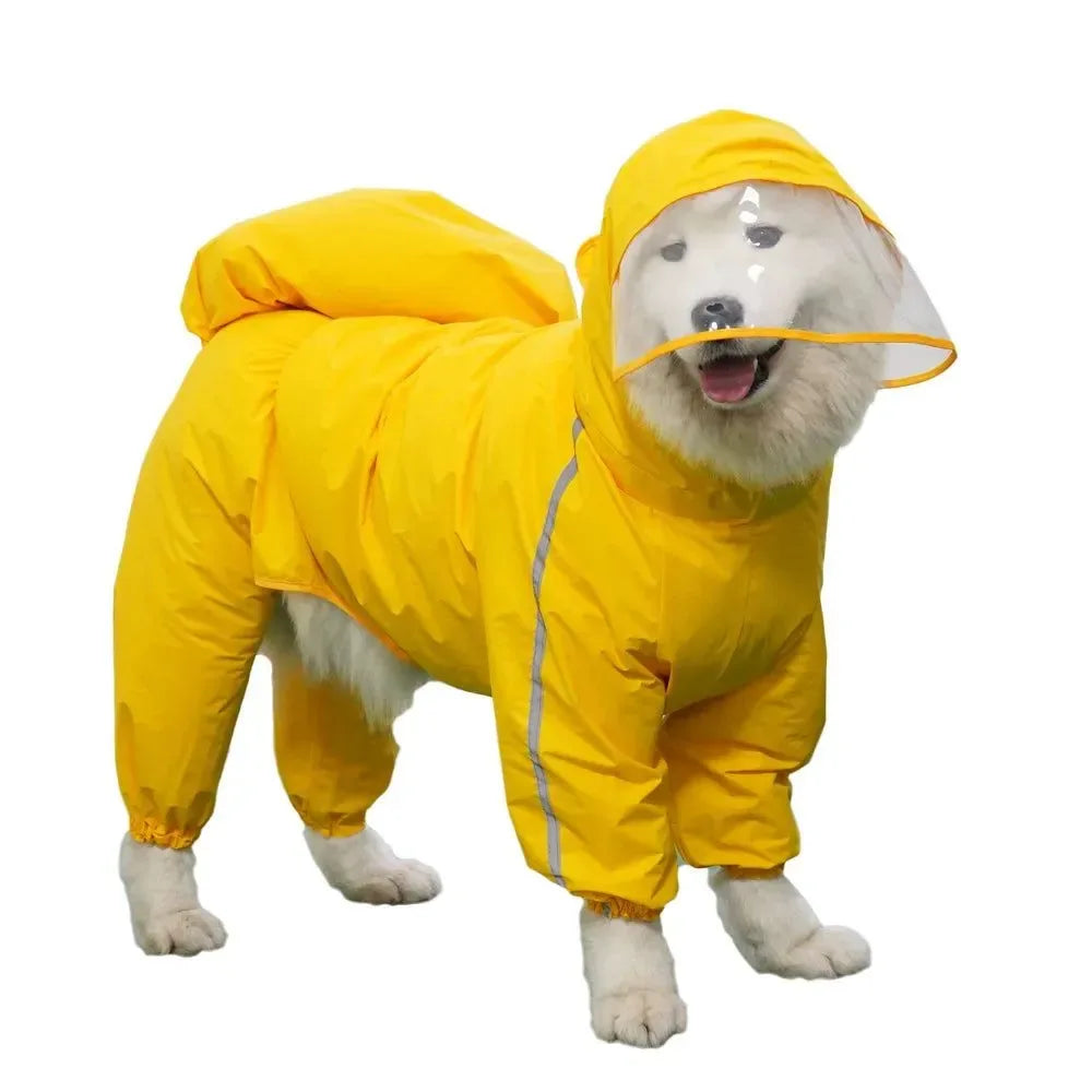 Fully-Covered Hooded Dog Raincoat - Waterproof with Removable Tail Cover for Large Dogs - Trekker Essentials