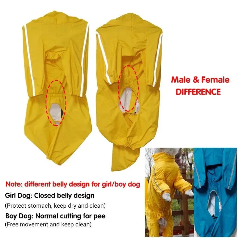 Fully-Covered Hooded Dog Raincoat - Waterproof with Removable Tail Cover for Large Dogs - Trekker Essentials