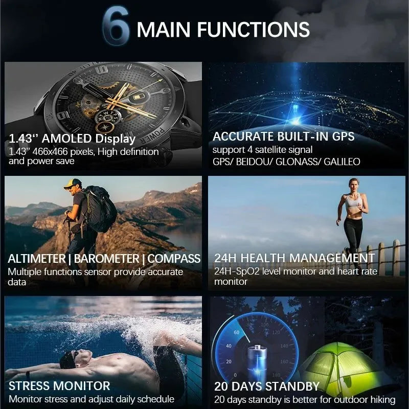 GPS Sport Smart Watch for Men – HD AMOLED, 50M Waterproof, Compass & More - Trekker Essentials