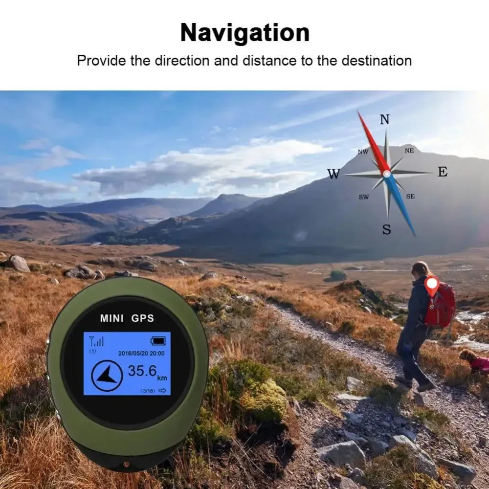 Handheld GPS Navigation Mini Real-Time GPS Tracker - Keychain USB Rechargeable Compass for Outdoor Sports, Travel, Hiking, Pet, and Child Safety - Trekker Essentials