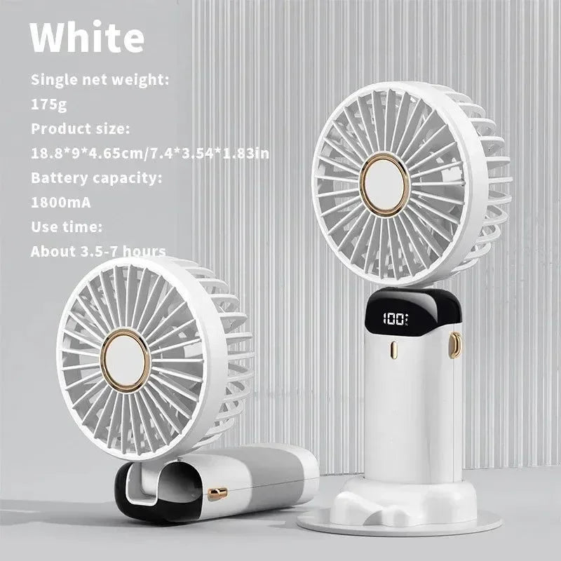Handheld Mini Fan – 3000mAh Foldable USB Rechargeable Fan with LED Display & Phone Stand - Trekker Essentials