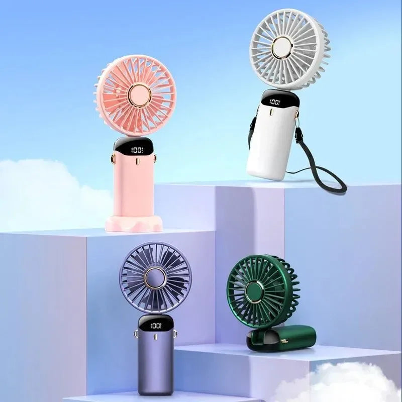 Handheld Mini Fan – 3000mAh Foldable USB Rechargeable Fan with LED Display & Phone Stand - Trekker Essentials