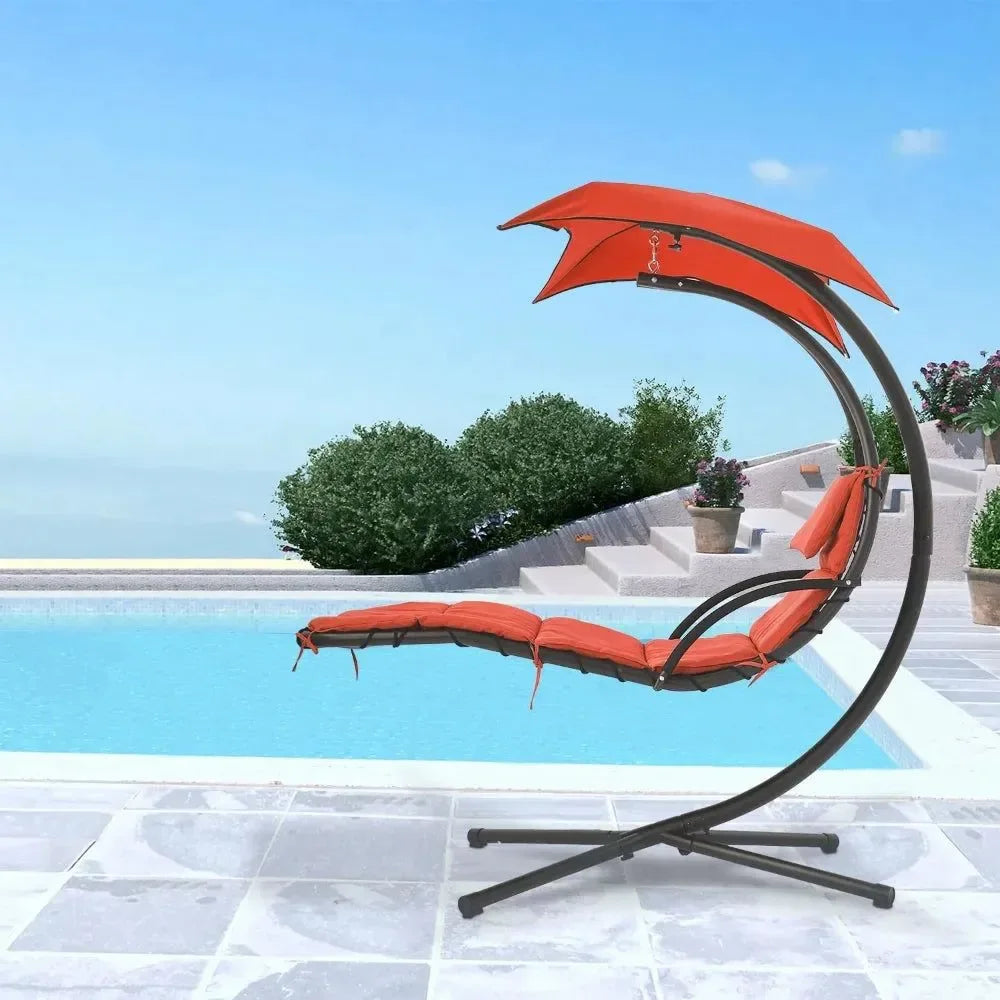 Hanging Hammock Chair with Canopy & Pillow – Adjustable Patio Swing Chair for Indoor/Outdoor Use, Foldable Arc Stand - Trekker Essentials