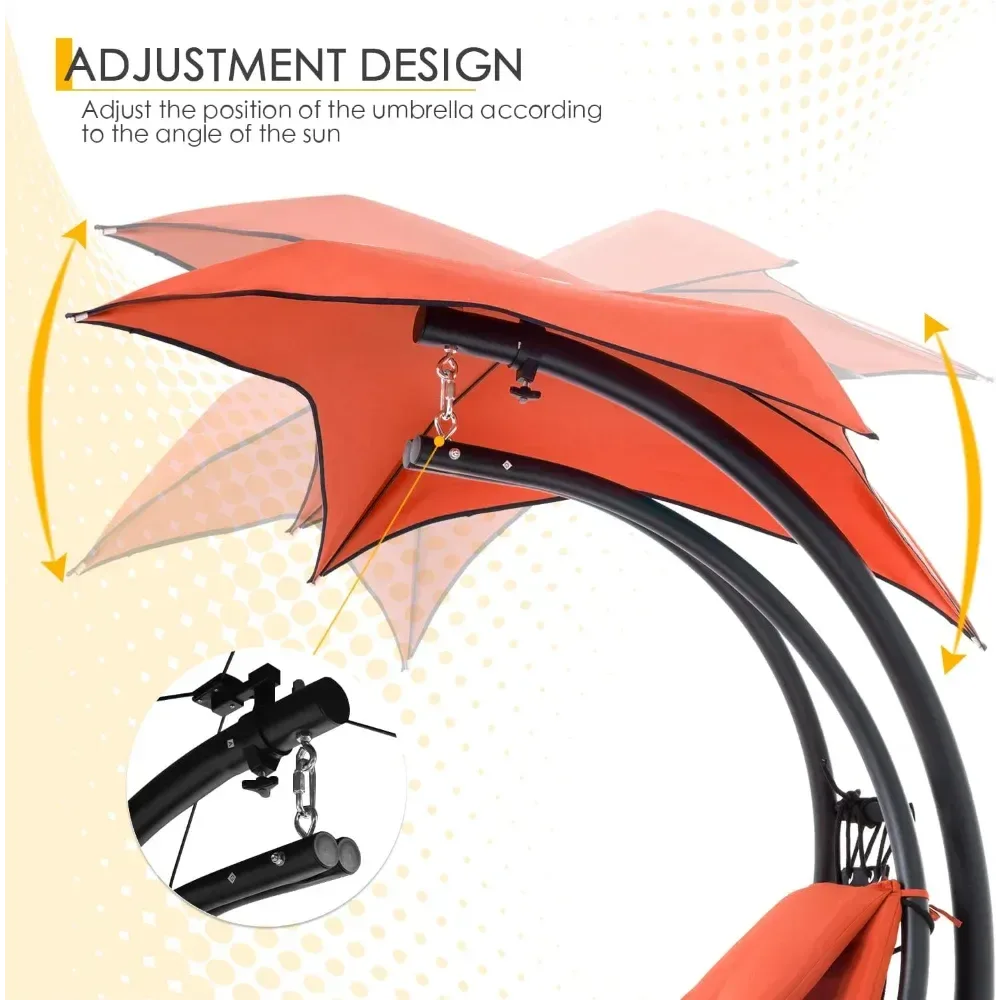 Hanging Hammock Chair with Canopy & Pillow – Adjustable Patio Swing Chair for Indoor/Outdoor Use, Foldable Arc Stand - Trekker Essentials