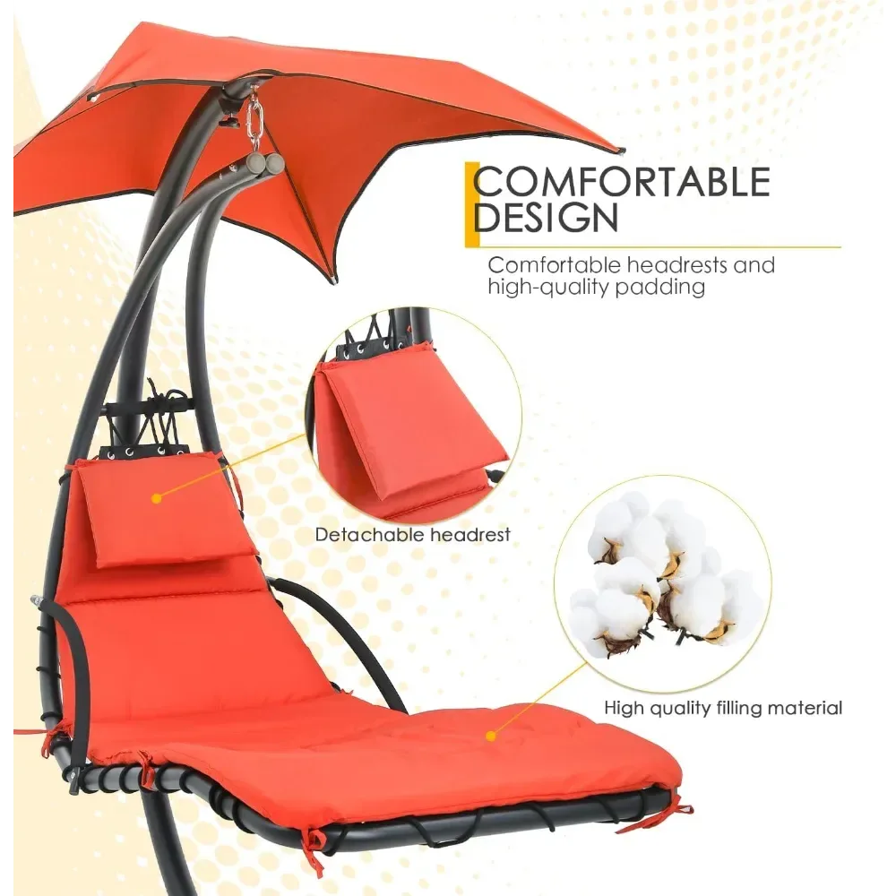 Hanging Hammock Chair with Canopy & Pillow – Adjustable Patio Swing Chair for Indoor/Outdoor Use, Foldable Arc Stand - Trekker Essentials