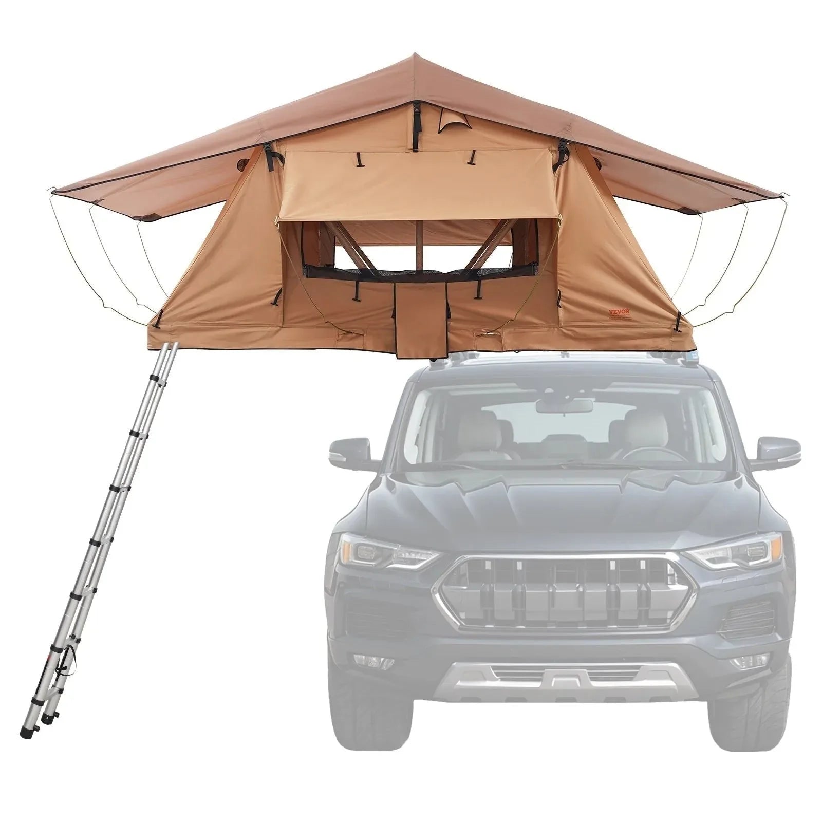 Hardshell Folding Rooftop Tent with Telescopic Ladder, Mattress & Waterproof PVC Cover for SUV, Van, Pickup Truck - Trekker Essentials
