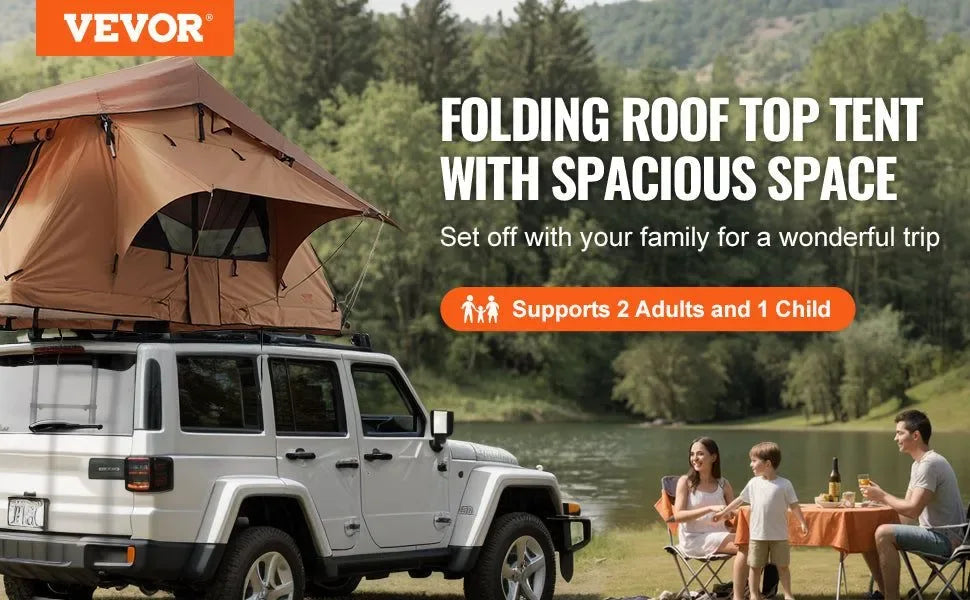 Hardshell Folding Rooftop Tent with Telescopic Ladder, Mattress & Waterproof PVC Cover for SUV, Van, Pickup Truck - Trekker Essentials