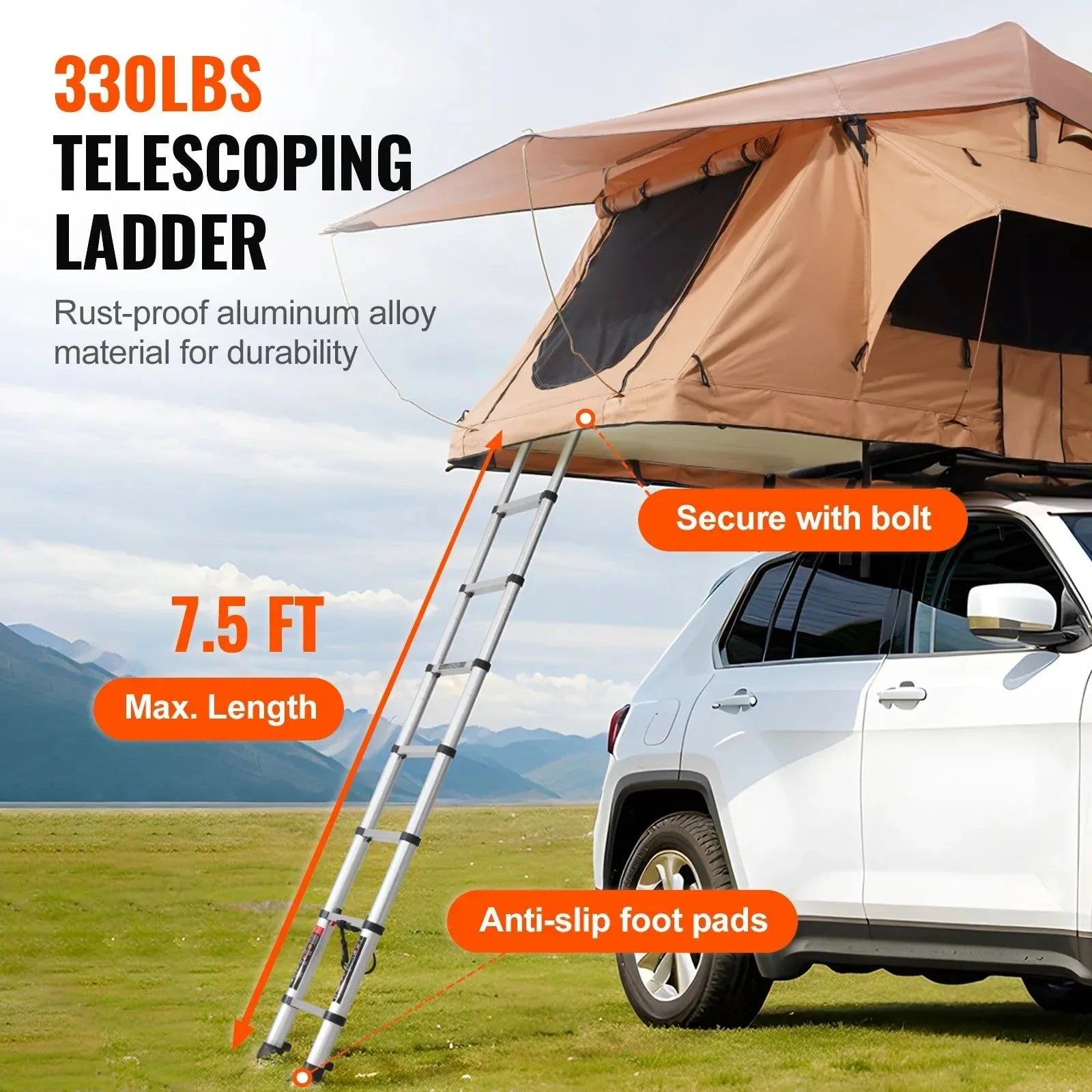 Hardshell Folding Rooftop Tent with Telescopic Ladder, Mattress & Waterproof PVC Cover for SUV, Van, Pickup Truck - Trekker Essentials
