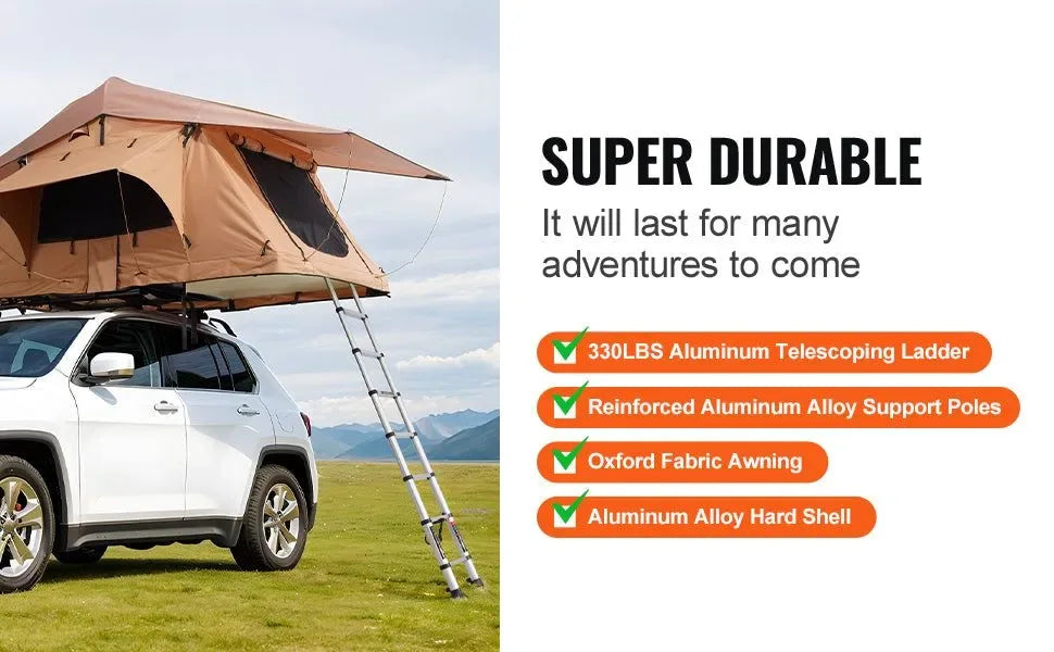 Hardshell Folding Rooftop Tent with Telescopic Ladder, Mattress & Waterproof PVC Cover for SUV, Van, Pickup Truck - Trekker Essentials