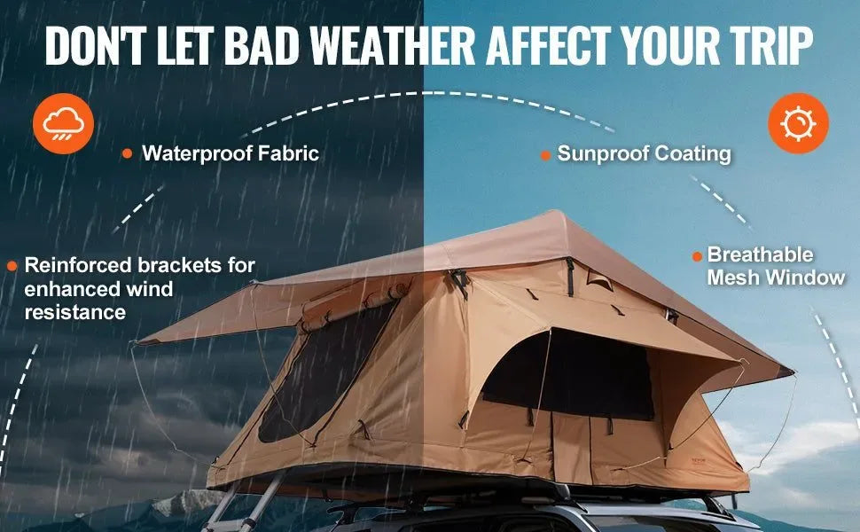 Hardshell Folding Rooftop Tent with Telescopic Ladder, Mattress & Waterproof PVC Cover for SUV, Van, Pickup Truck - Trekker Essentials