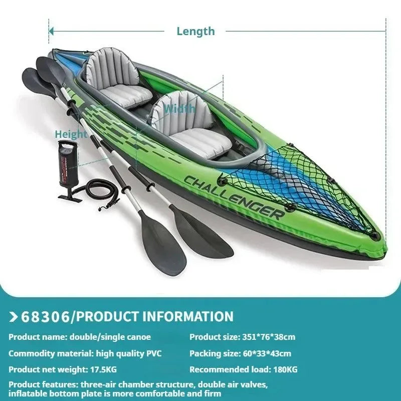 Heavy-Duty 1-3 Person Inflatable Boat: Fishing Dinghy with Detachable Seats & Foldable Kayak Design - Trekker Essentials