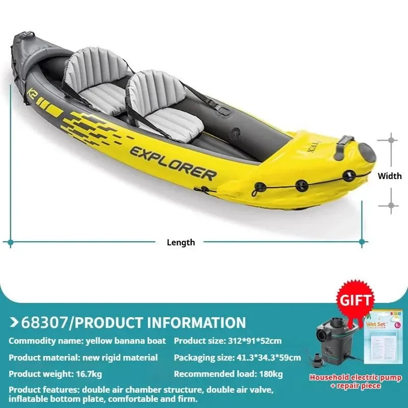 Heavy-Duty 1-3 Person Inflatable Boat: Fishing Dinghy with Detachable Seats & Foldable Kayak Design - Trekker Essentials