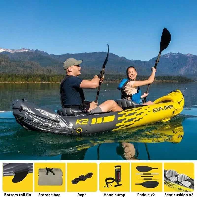 Heavy-Duty 1-3 Person Inflatable Boat: Fishing Dinghy with Detachable Seats & Foldable Kayak Design - Trekker Essentials