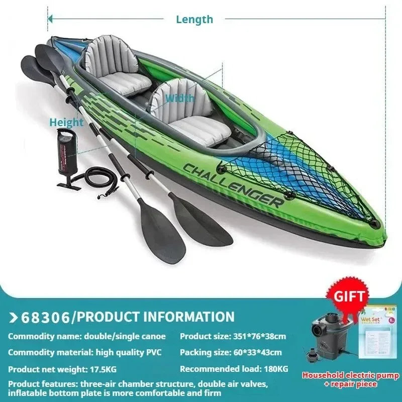 Heavy-Duty 1-3 Person Inflatable Boat: Fishing Dinghy with Detachable Seats & Foldable Kayak Design - Trekker Essentials