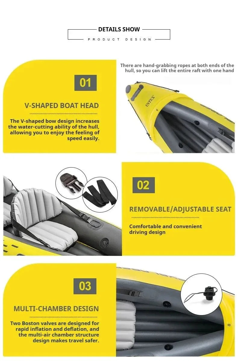 Heavy-Duty 1-3 Person Inflatable Boat: Fishing Dinghy with Detachable Seats & Foldable Kayak Design - Trekker Essentials