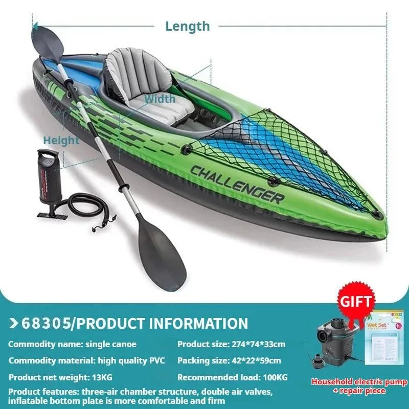 Heavy-Duty 1-3 Person Inflatable Boat: Fishing Dinghy with Detachable Seats & Foldable Kayak Design - Trekker Essentials