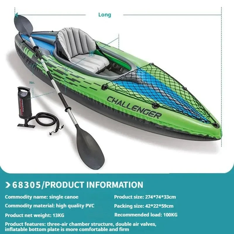 Heavy-Duty 1-3 Person Inflatable Boat: Fishing Dinghy with Detachable Seats & Foldable Kayak Design - Trekker Essentials
