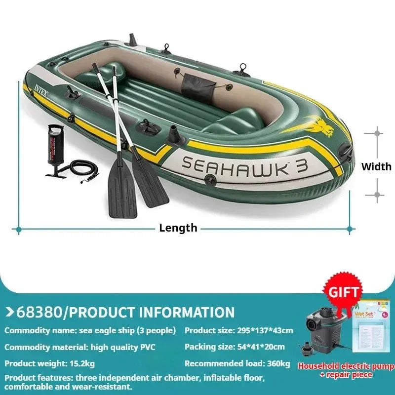 Heavy-Duty 1-3 Person Inflatable Boat: Fishing Dinghy with Detachable Seats & Foldable Kayak Design - Trekker Essentials