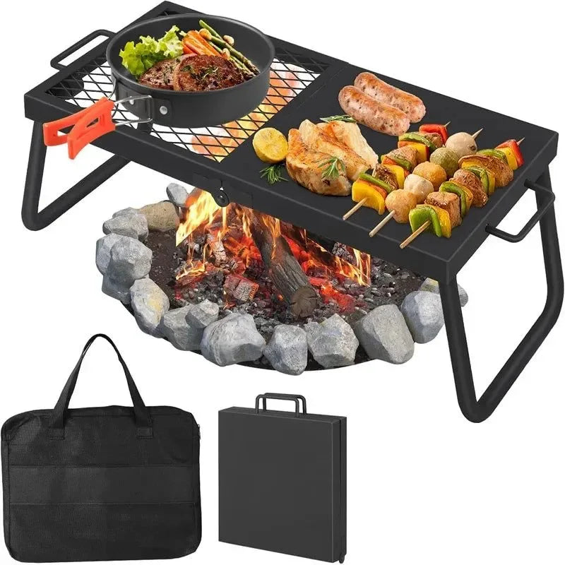 Heavy-Duty Folding Campfire Grill - Portable Steel Mesh Cooking Grate for Fire Pits - Trekker Essentials