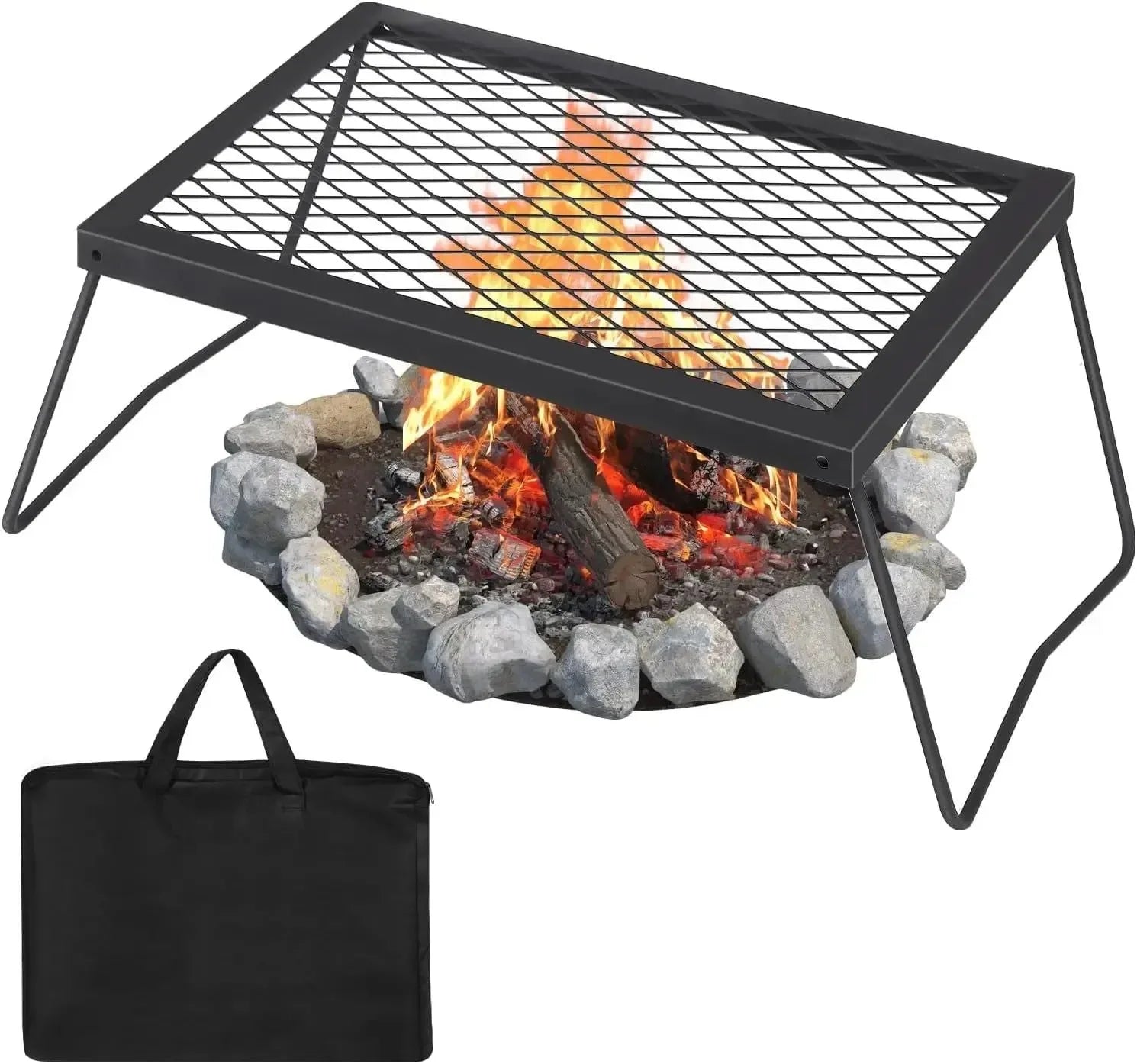 Heavy-Duty Folding Campfire Grill - Portable Steel Mesh Cooking Grate for Fire Pits - Trekker Essentials