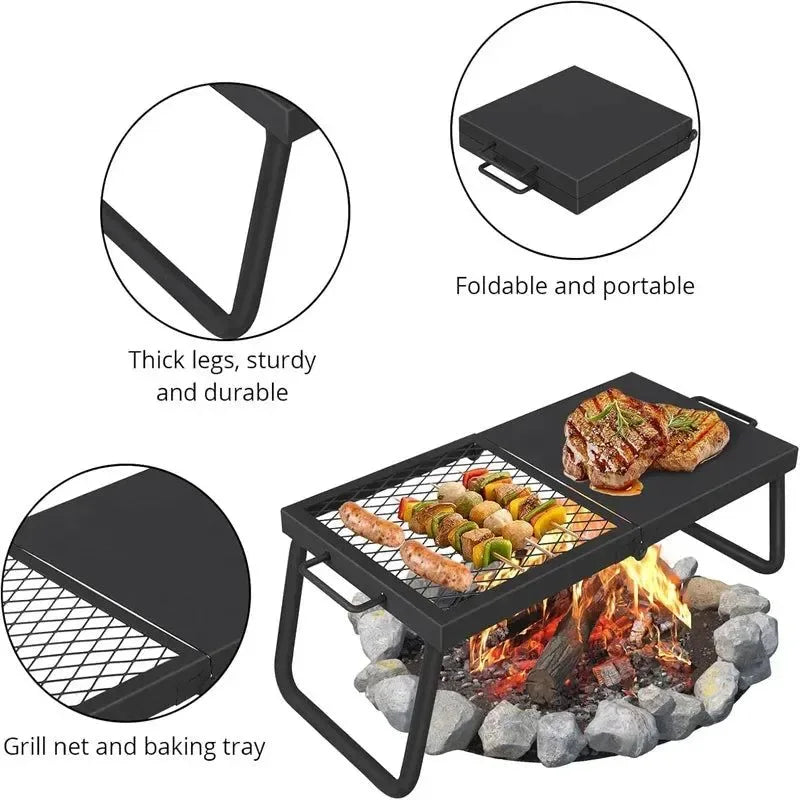 Heavy-Duty Folding Campfire Grill - Portable Steel Mesh Cooking Grate for Fire Pits - Trekker Essentials