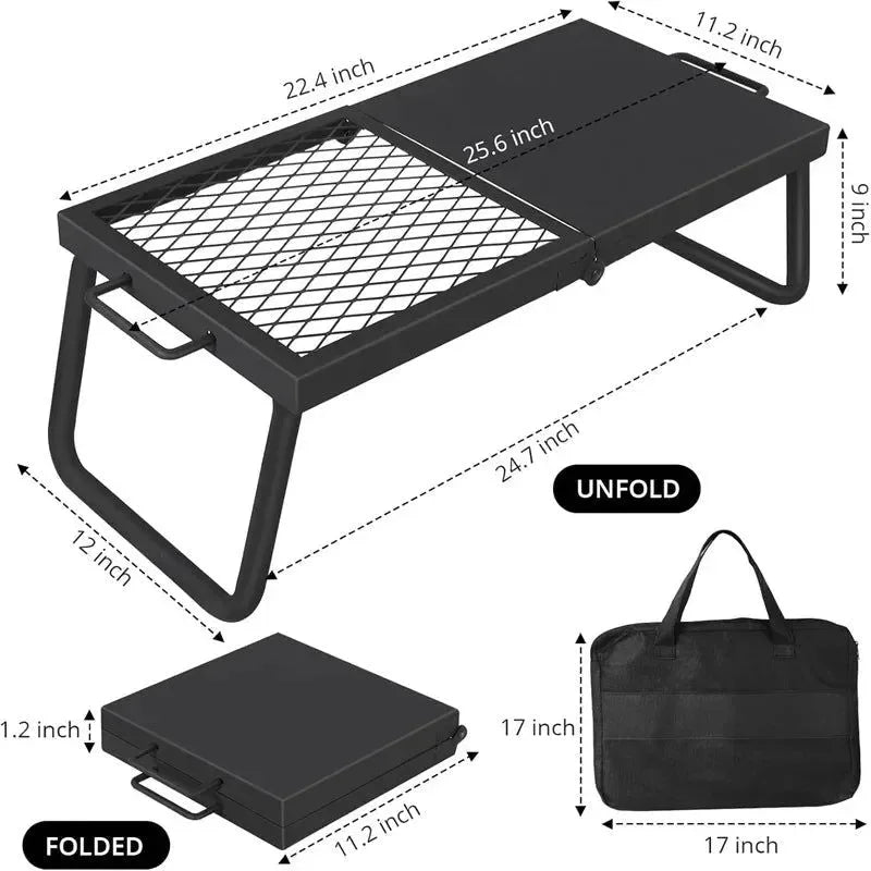 Heavy-Duty Folding Campfire Grill - Portable Steel Mesh Cooking Grate for Fire Pits - Trekker Essentials