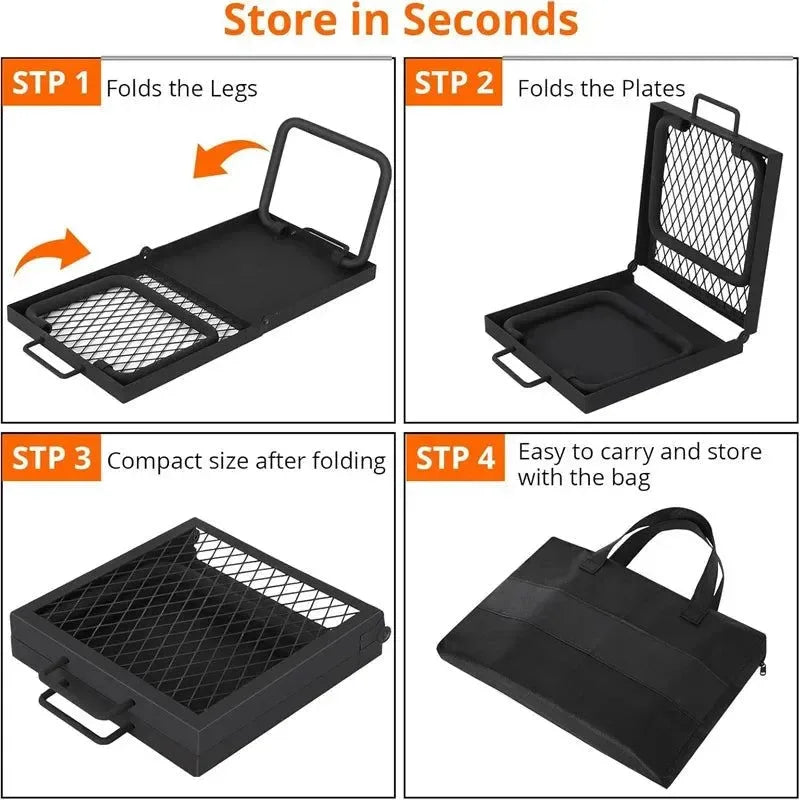 Heavy-Duty Folding Campfire Grill - Portable Steel Mesh Cooking Grate for Fire Pits - Trekker Essentials
