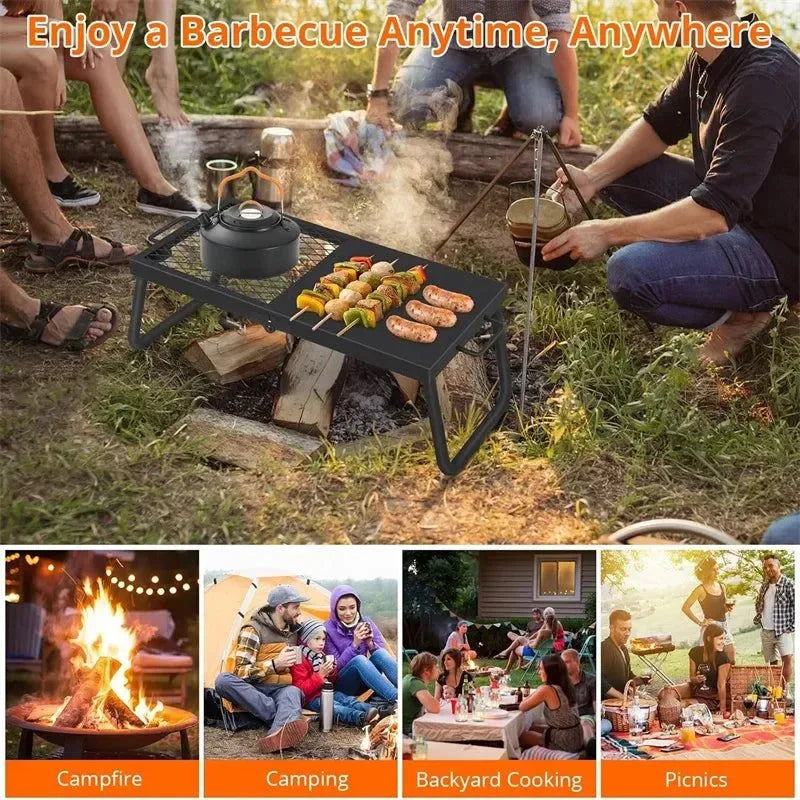 Heavy-Duty Folding Campfire Grill - Portable Steel Mesh Cooking Grate for Fire Pits - Trekker Essentials